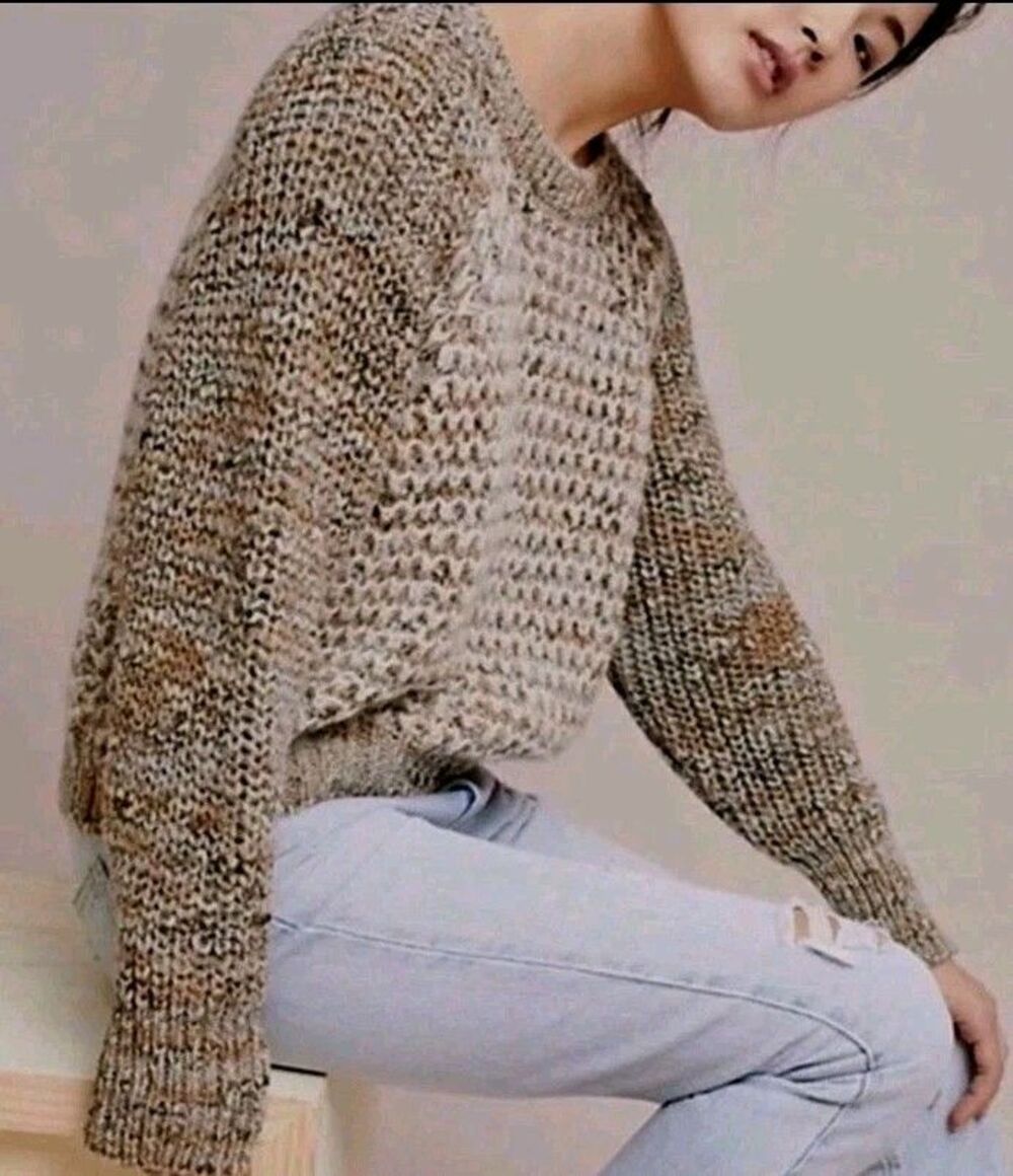 Anthropologie Moth Chunky Knit Sweater S Boho Relax Crop Italy Wool Mohair Blnd